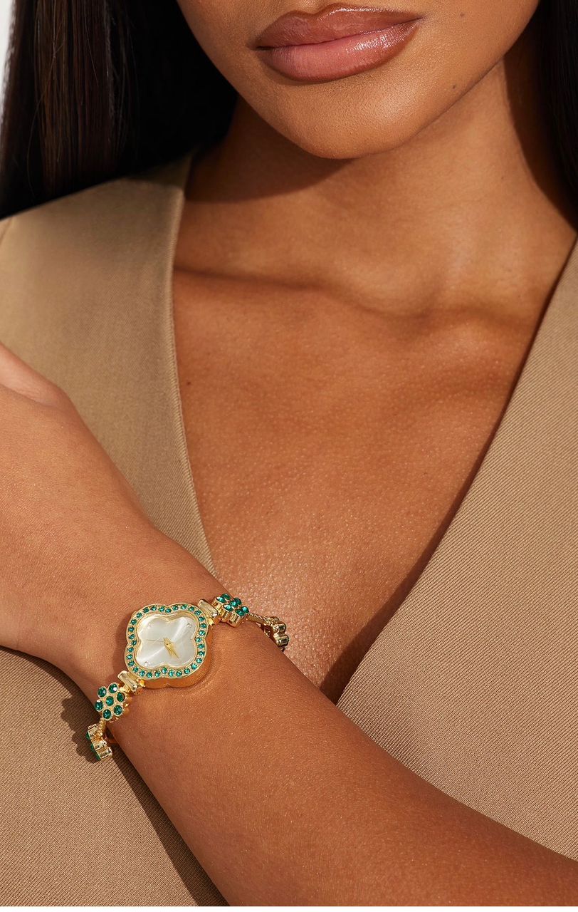 Dainty flora watch - Gold/Green